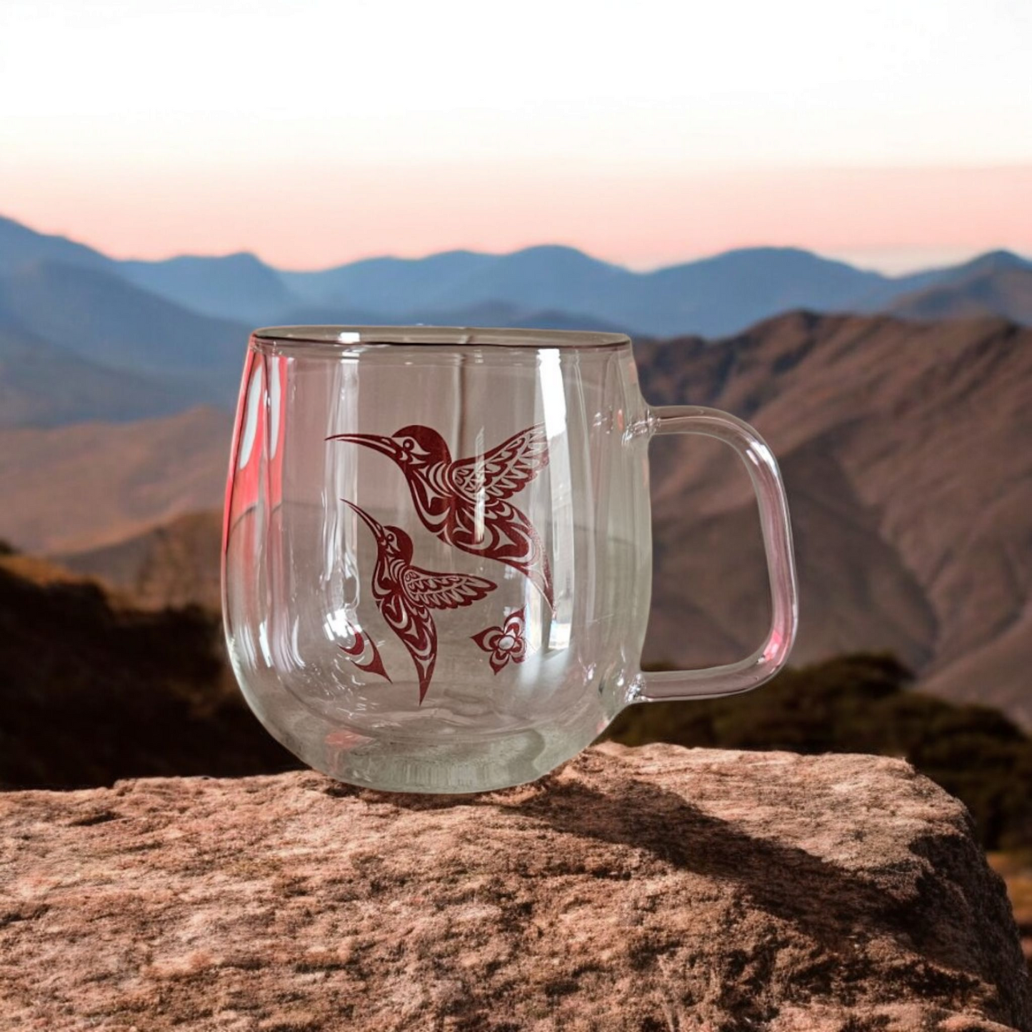 Double Walled Colored Glass Mug - Hummingbird