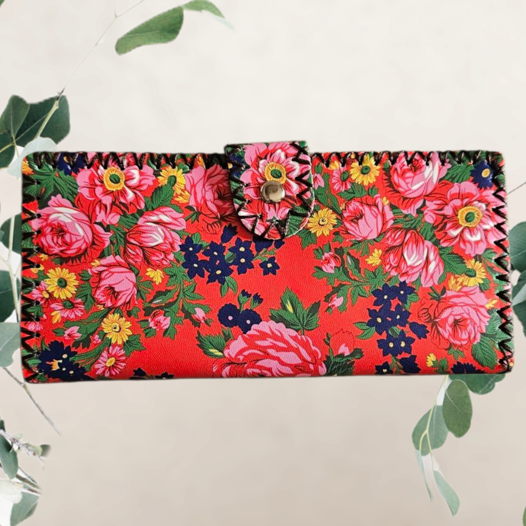 Kokum Floral Ladies Wallet - red