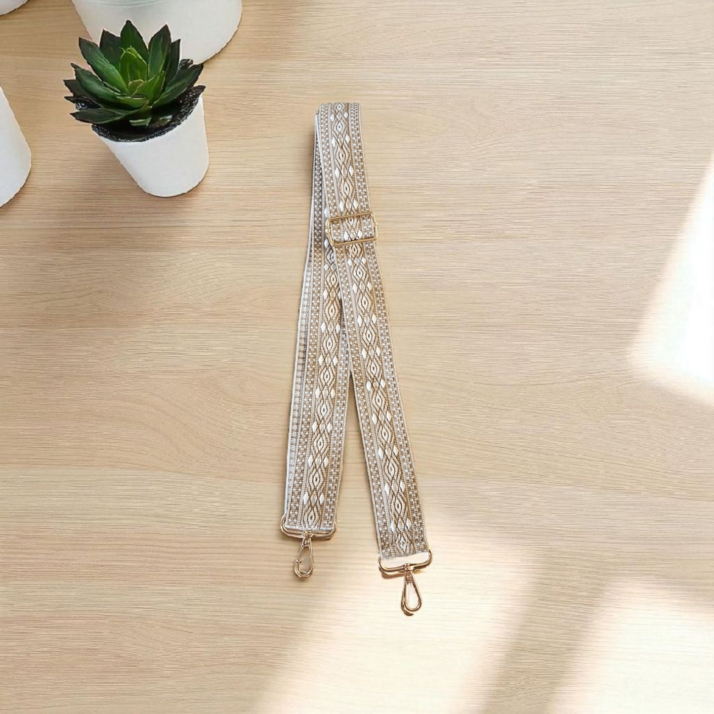 Handbag Straps - Apricot/White Geometric