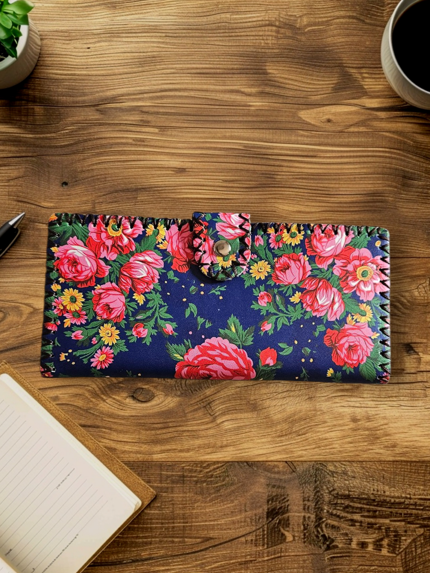 Kokum Floral Ladies Wallet - Blue