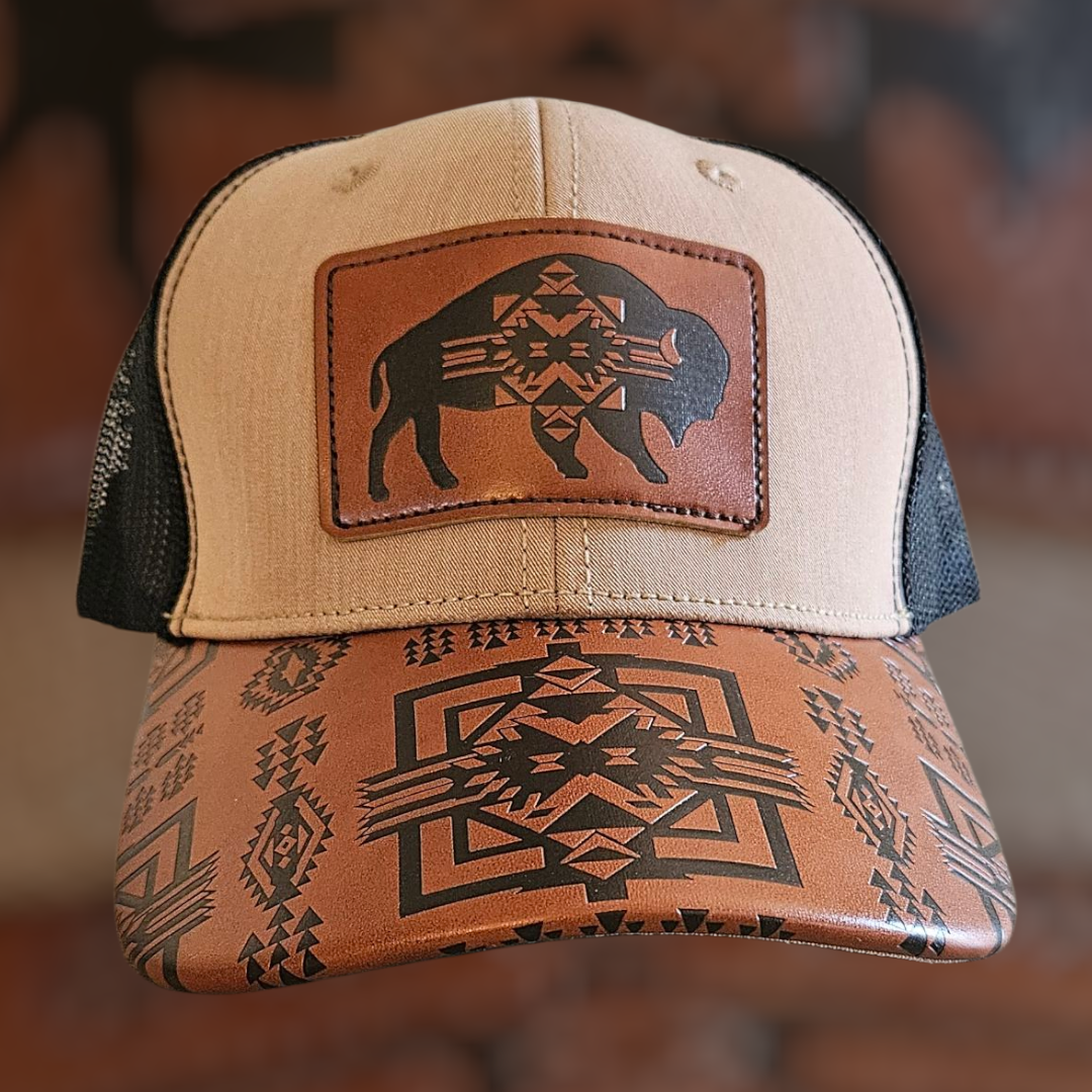Buffalo Leather Patch Snapback Hat