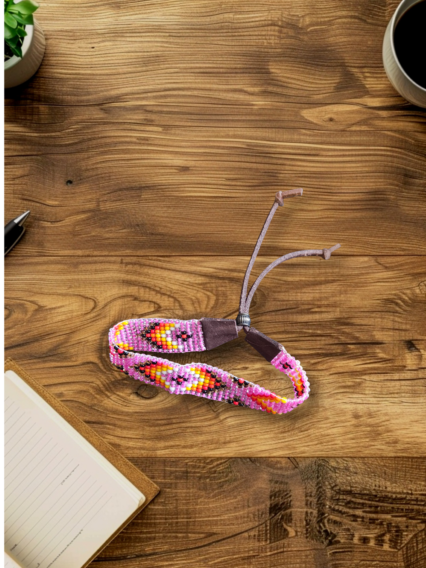 Handmade Beaded Flat Bracelet - pink