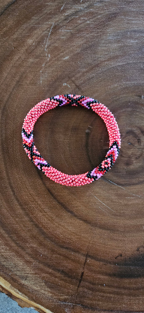 Beaded Roll Bracelet - Pink Purple - PP