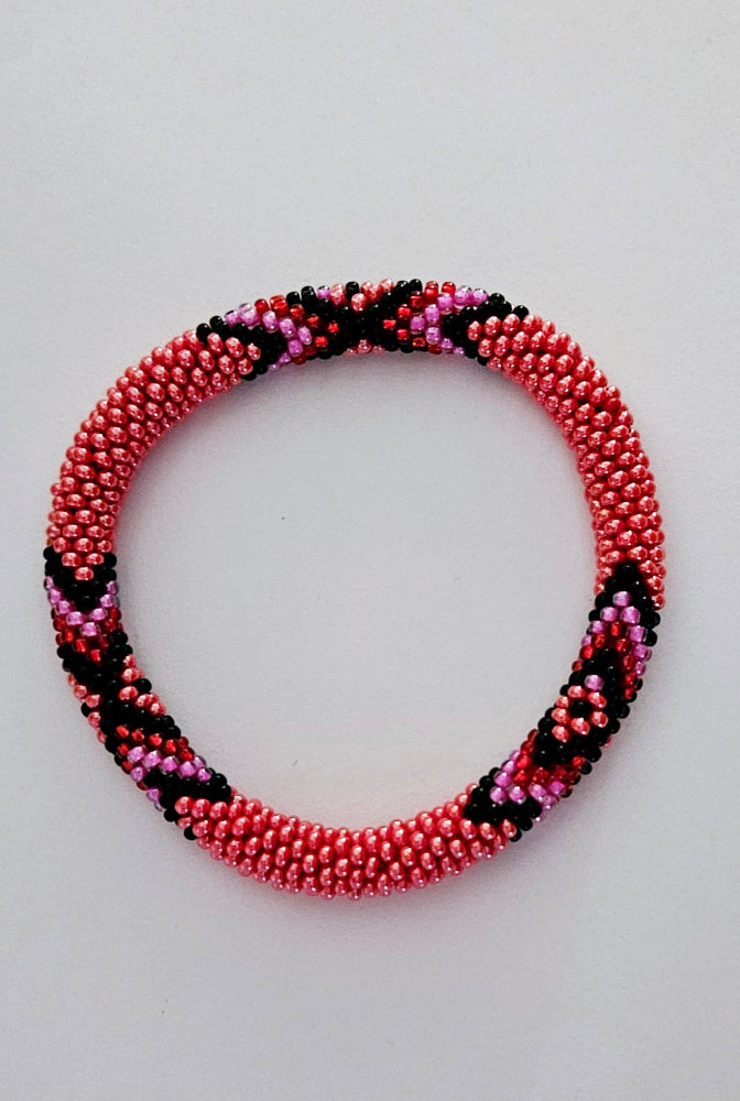 Beaded Roll Bracelet - Pink Purple - PP
