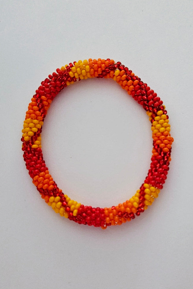 Beaded Roll On Bracelet - Orange Red - OR