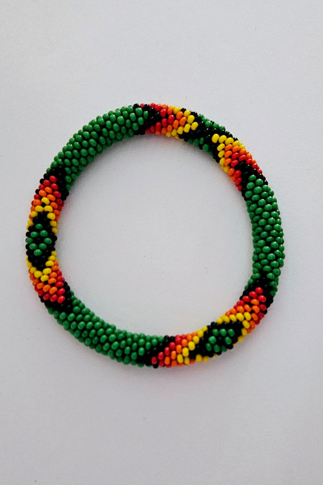 Beaded Roll On Bracelet - Green Black - GB