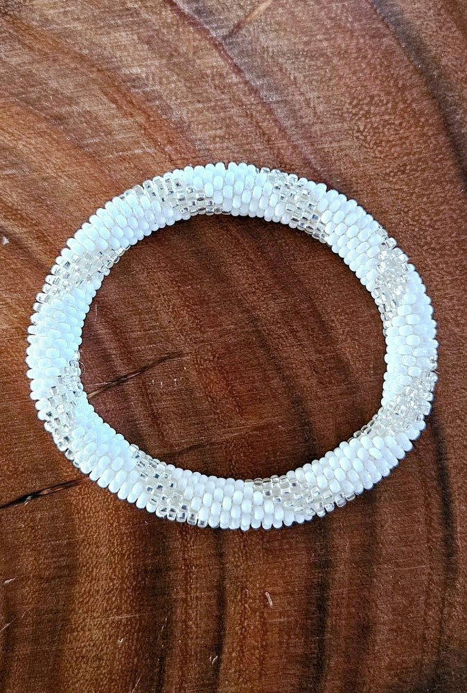 Beaded Roll On Bracelet - White - WH