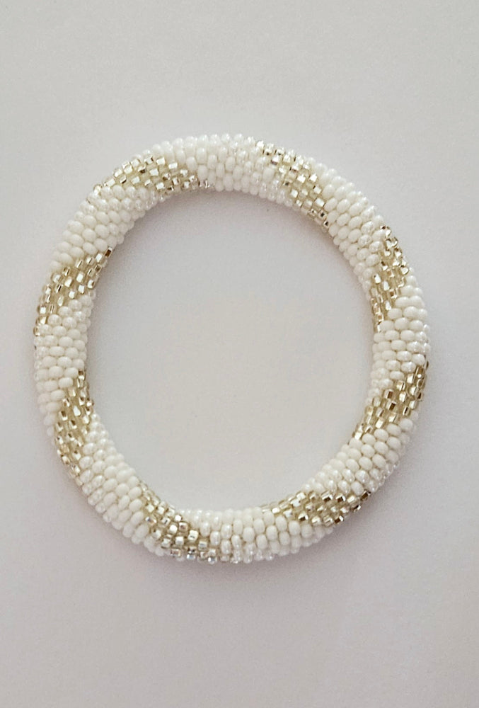 Beaded Roll On Bracelet - White - WH