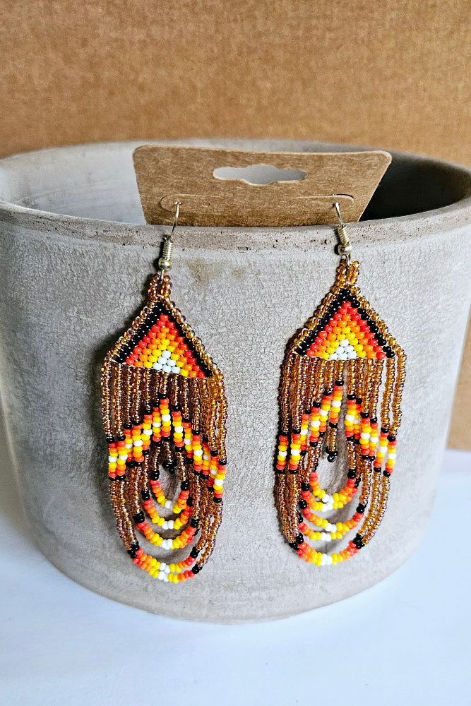 Beaded Fringe Loop Earrings - Pink - PK