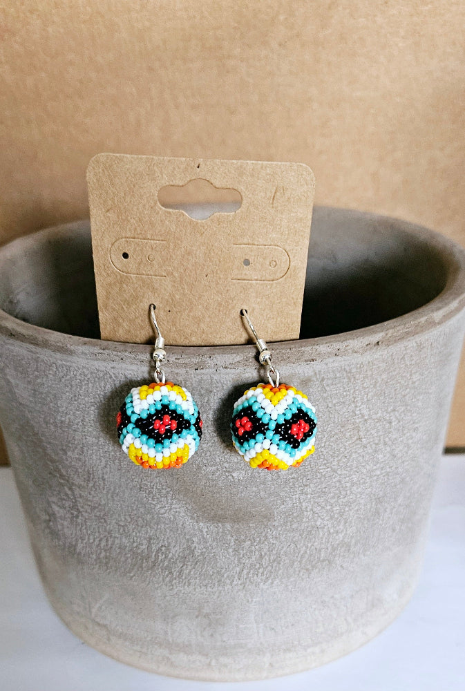 Beaded Blue Yellow Orb Earrings - BY