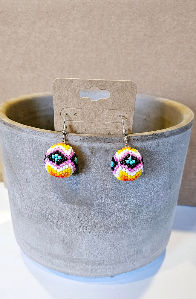 Beaded Orb Pink Yellow Earrings - PY
