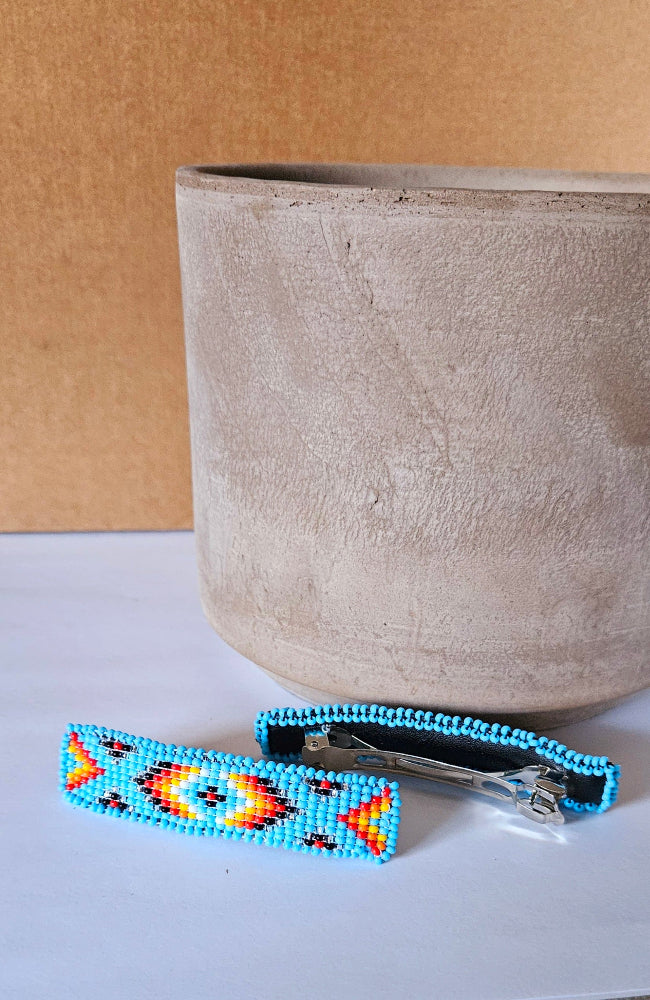 Blue Beaded Hair Clip