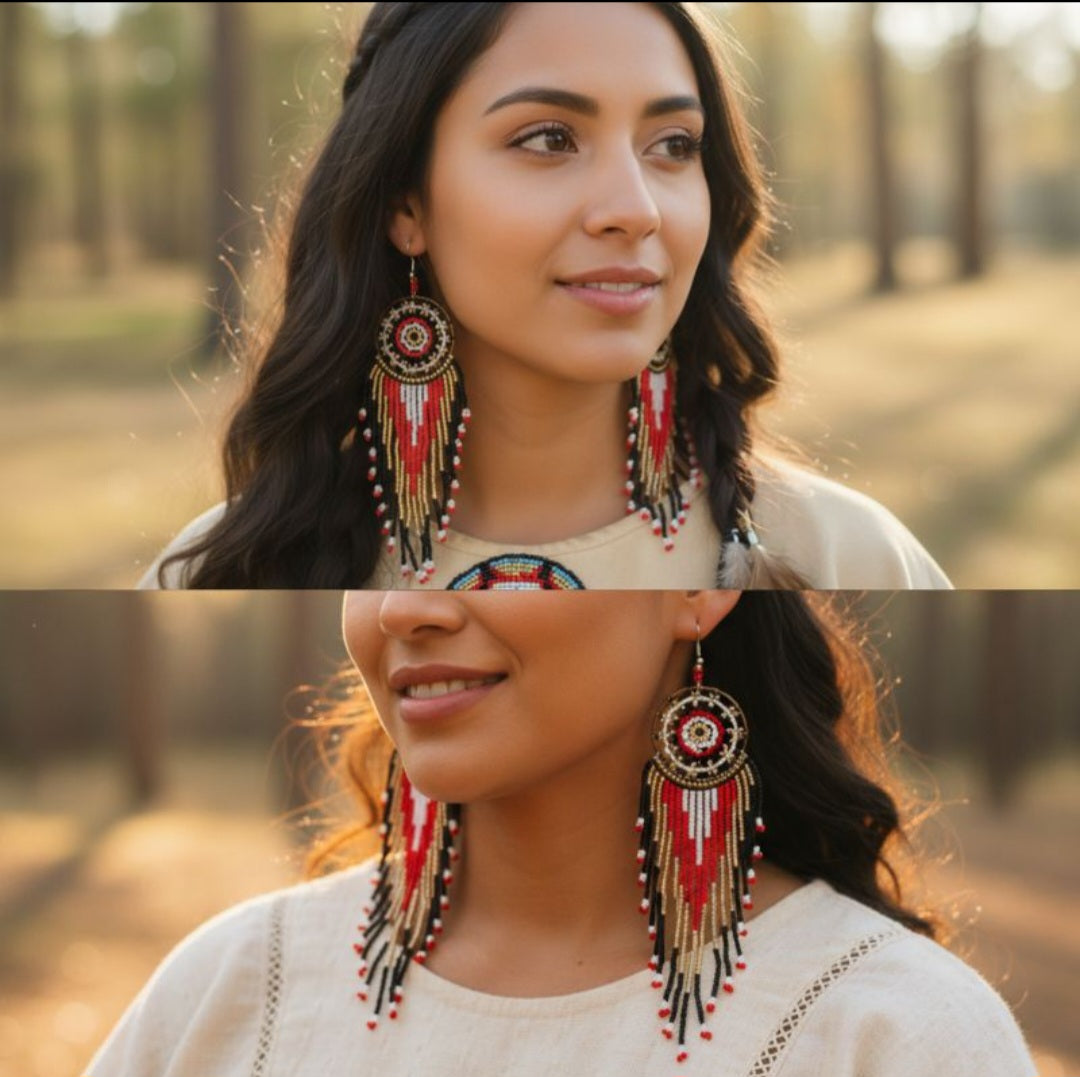 Black and Red Dream Catcher Earrings