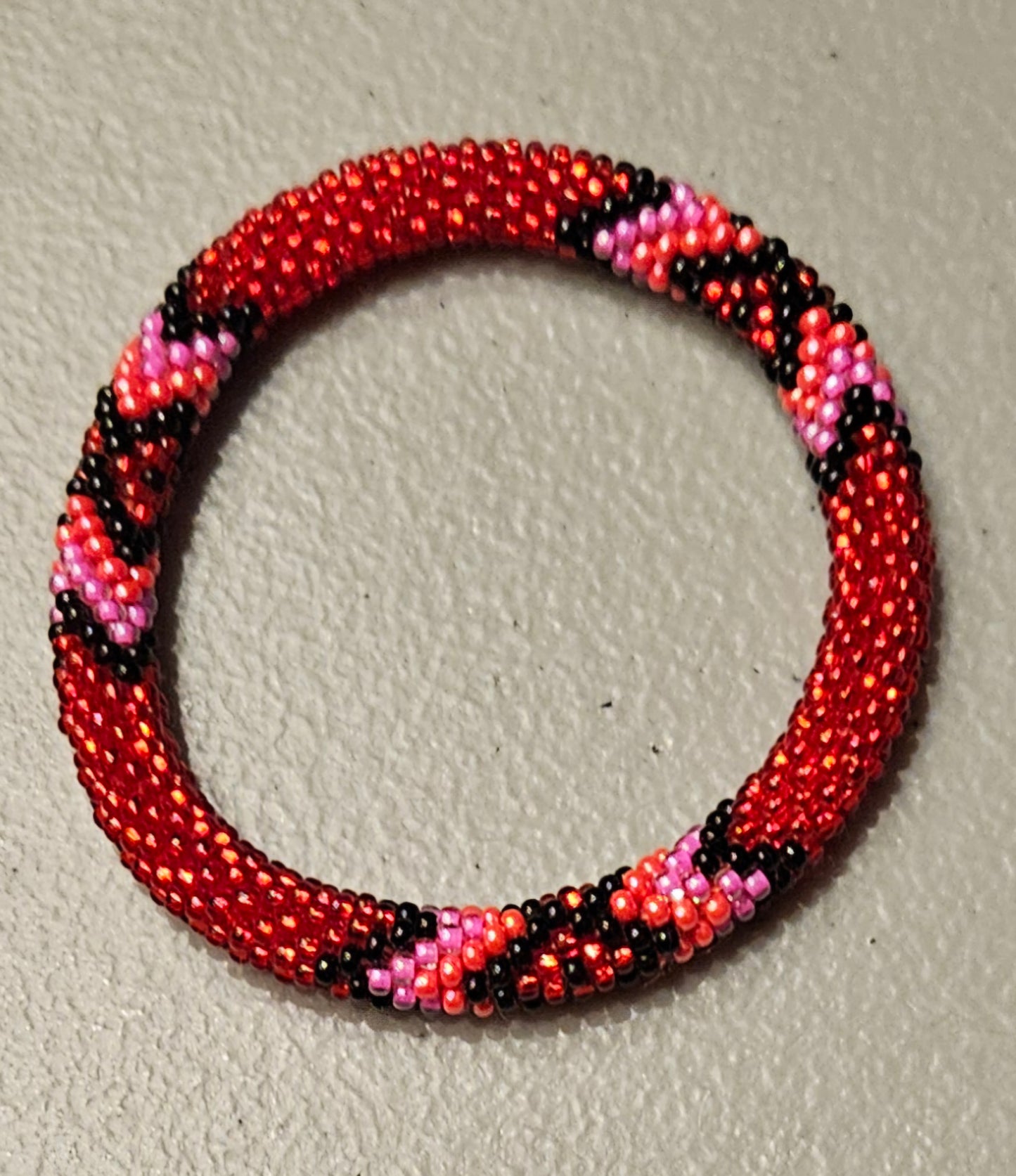 Beaded Roll on Bracelet - Pink