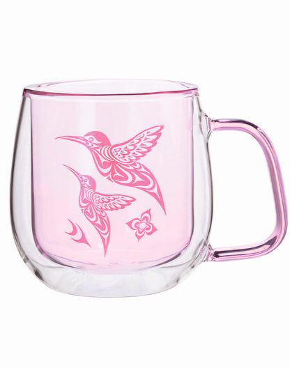 Double Walled Colored Glass Mug - Hummingbird