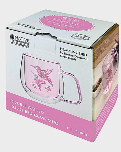 Double Walled Colored Glass Mug - Hummingbird