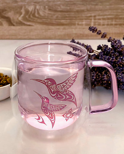 Double Walled Colored Glass Mug - Hummingbird