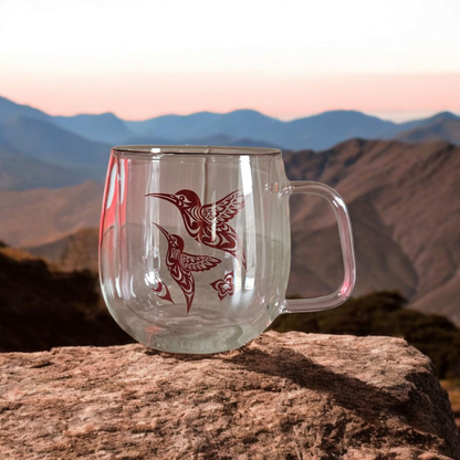 Double Walled Colored Glass Mug - Hummingbird