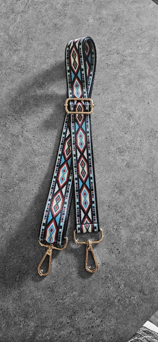 Handbag Straps - Blue/Burgandy Geometric