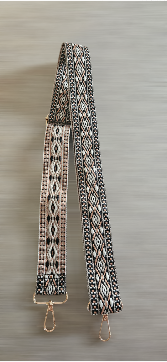 Handbag Strap - Black/Brown Geometric