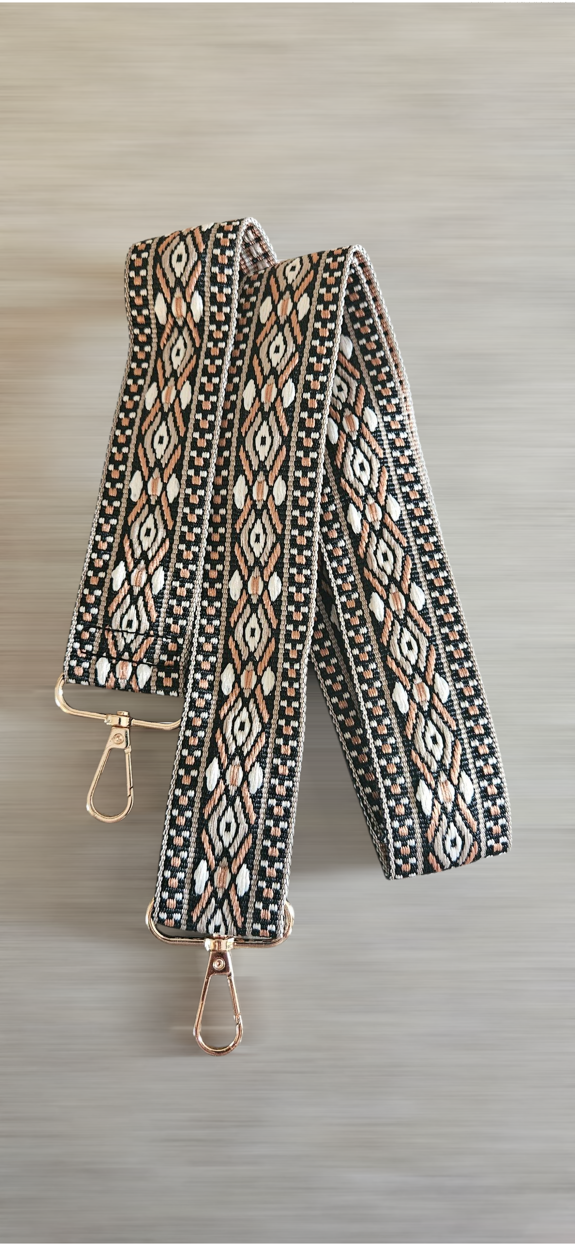 Handbag Strap - Black/Brown Geometric