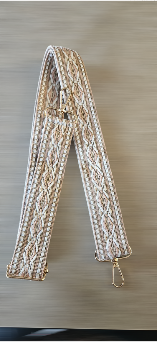 Handbag Straps - Light Beige/White Geometric