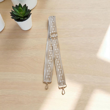 Handbag Straps - Apricot/White Geometric