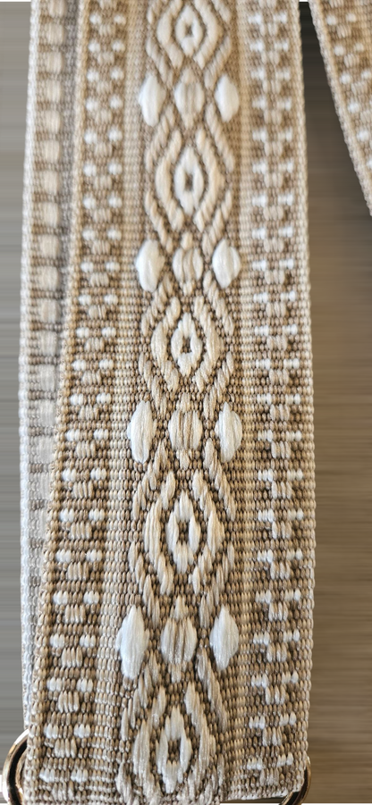 Handbag Straps - Light Beige/White Geometric