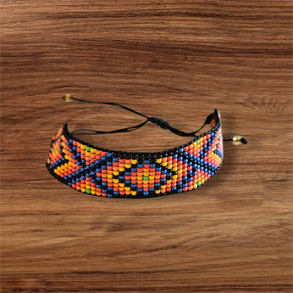 Handmade Beaded Flat Bracelet - Blue and Orange