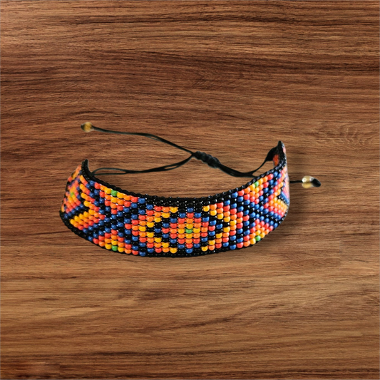 Handmade Beaded Flat Bracelet - Blue and Orange