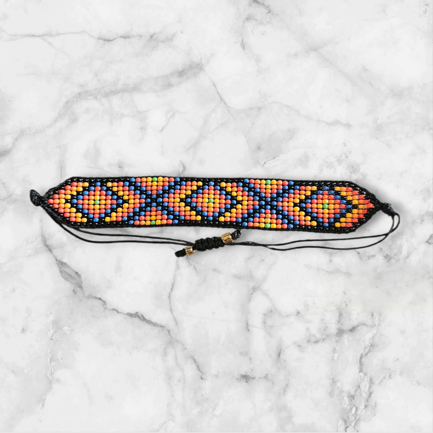 Handmade Beaded Flat Bracelet - Blue and Orange
