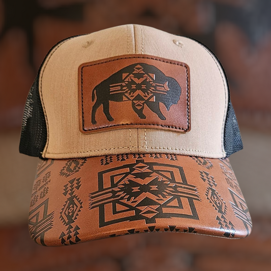 Buffalo Leather Patch Snapback Hat