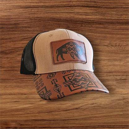 Buffalo Leather Patch Snapback Hat