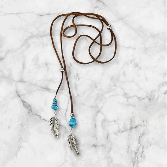 ET Turquoise and Silver Feather Necklace