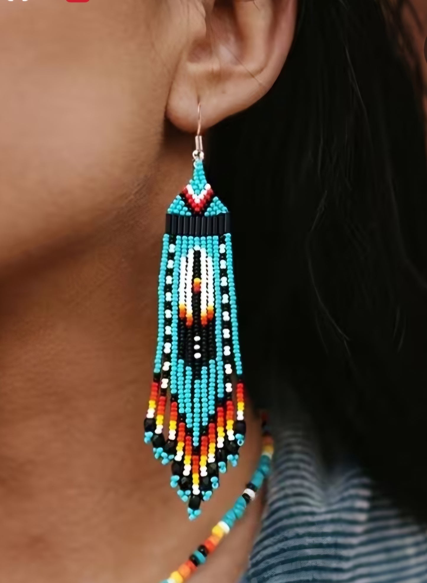 52-T Sea Blue 5" Fringe Earrings