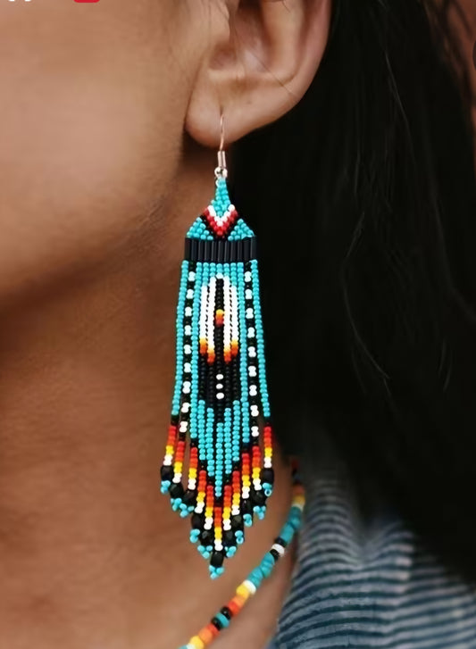 52-T Sea Blue 5" Fringe Earrings