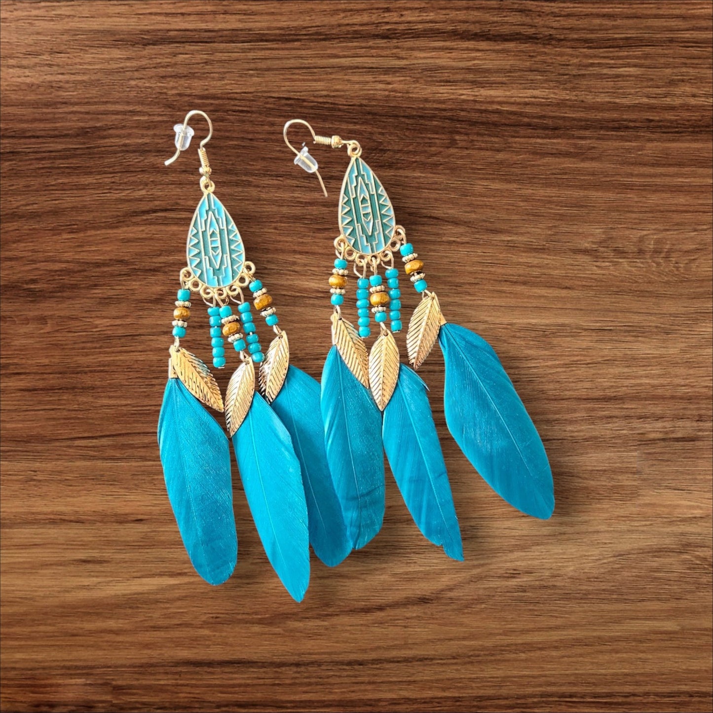 54 Blue Feather Fringe Earrings