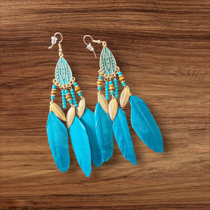 54 Blue Feather Fringe Earrings