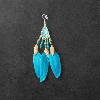54 Blue Feather Fringe Earrings