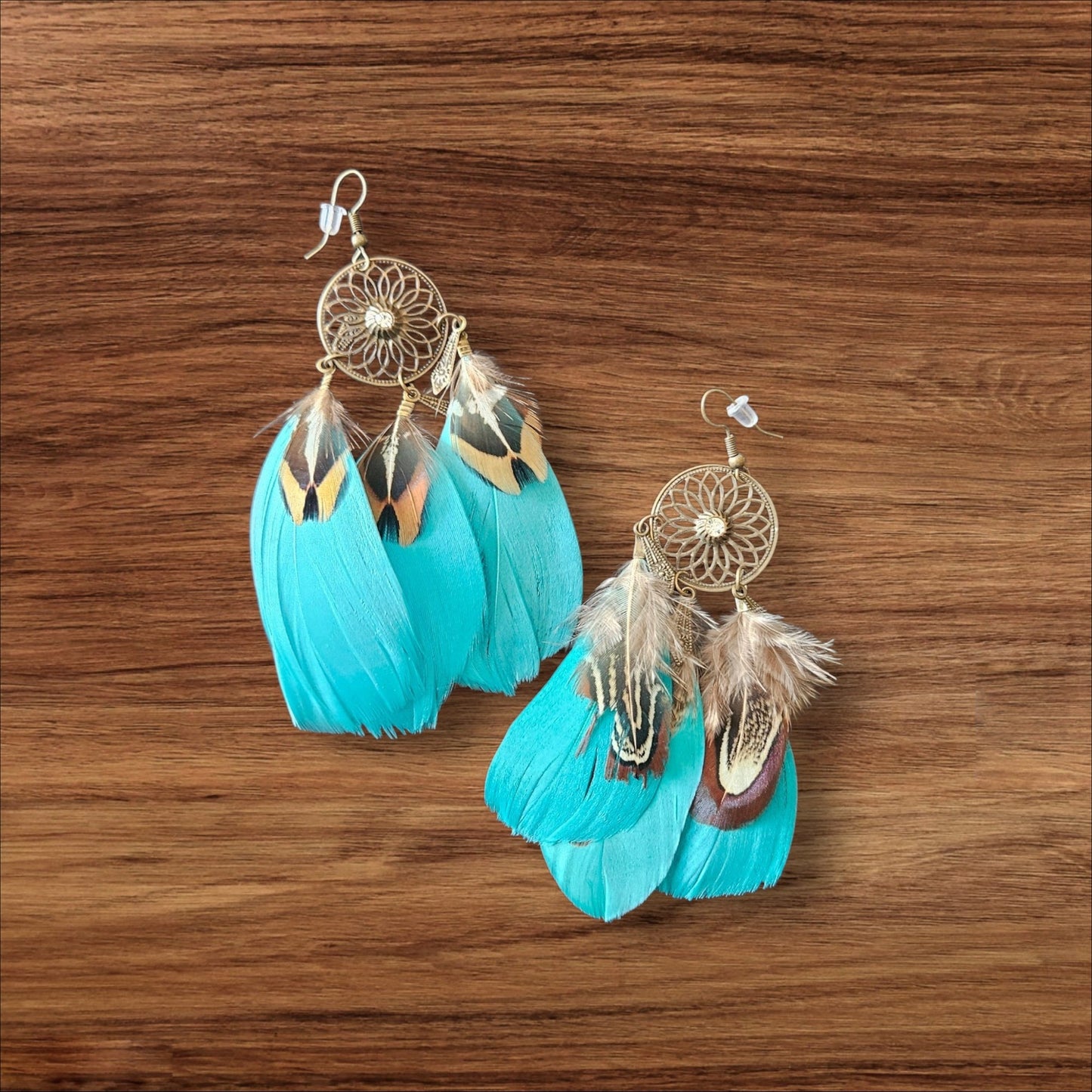 55 Blue Copper Feather Earrings