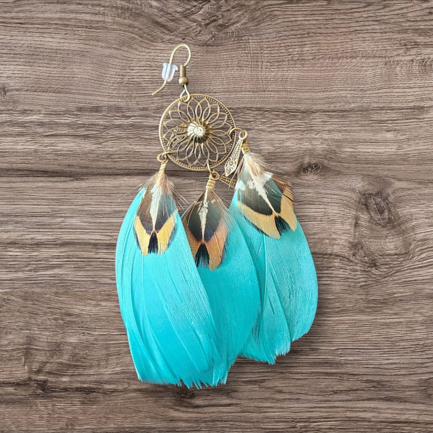 55 Blue Copper Feather Earrings