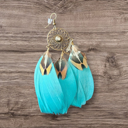 55 Blue Copper Feather Earrings