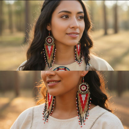 Black and Red Dream Catcher Earrings