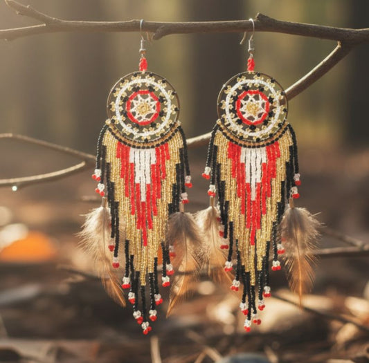 Black and Red Dream Catcher Earrings